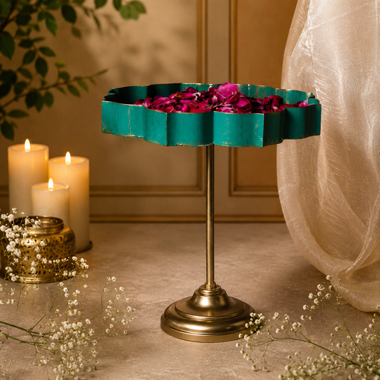 Elegant Mint Green & Gold Standing Urli - Incrafts