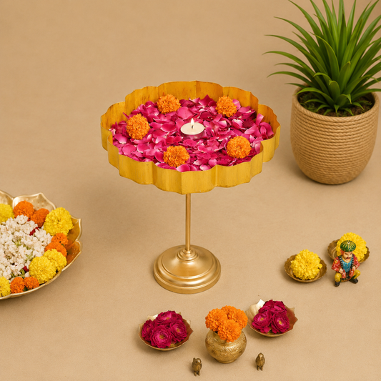 Elegant Yellow & Gold Standing Urli - Incrafts