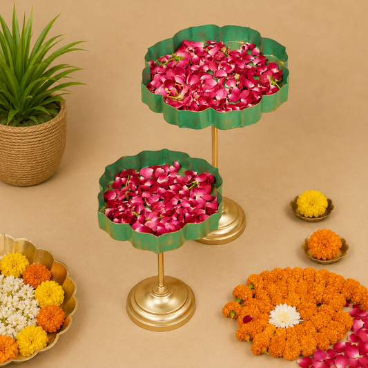Elegant Green & Gold Standing Urli - Incrafts