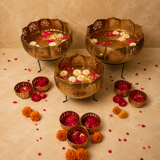 Lotus Urli With Set Of 7 T-Light - Incrafts