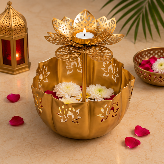 Leher Lotus Stand Urli - Incrafts