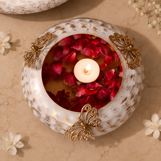 ANAYA DECORATIVE WHITE AND GOLD BUTTERFLY URLI - Incrafts