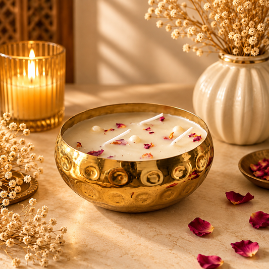 Golden Hammered Triple Wick Bowl Candle - Incrafts