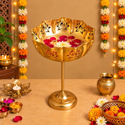 Standing Lotus Urli Antique Finished - Incrafts