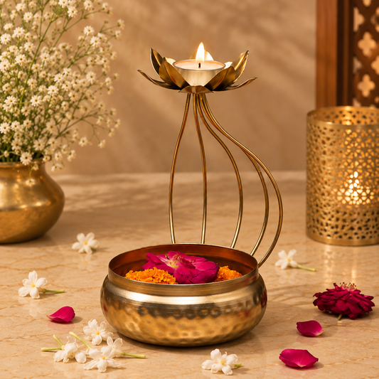 Aravali Lotus Flower Stand Urli - Incrafts