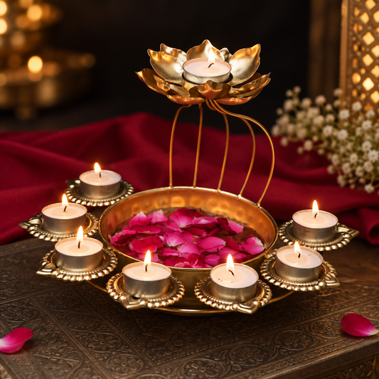 Nilgiri Lotus Diya Stand Urli - Incrafts