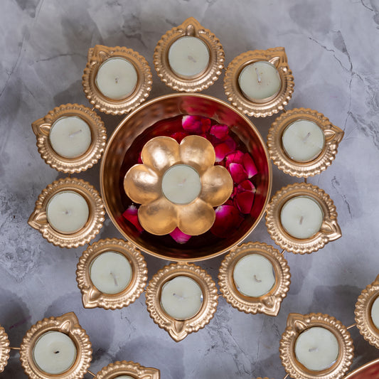 Floral Diya Urli With Floating Diya - Incrafts