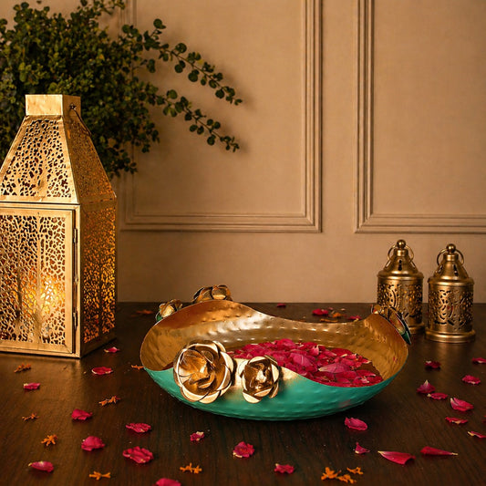 Noor Luxe Green & Gold Urli - Incrafts