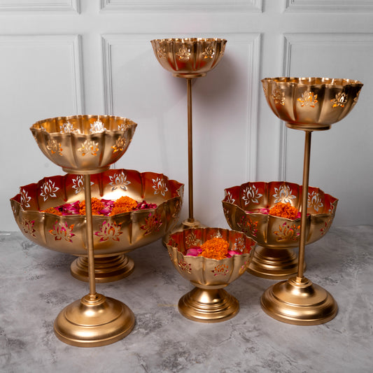 Zoya Floral Lotus Urli With Lotus Stand Floating Diya - Incrafts